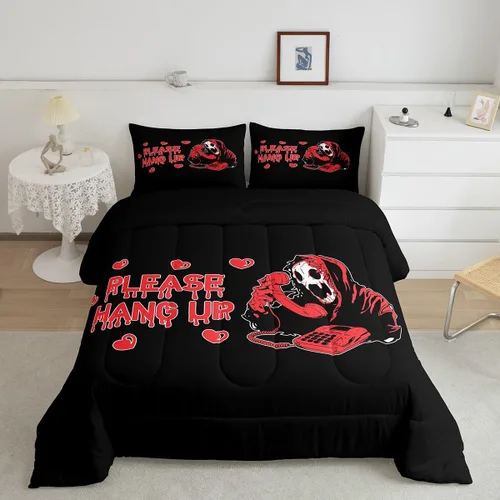 Vista 19 de Feelyou Juego de edredón de Halloween, color rosa fantasma, juego de ropa de cama tamaño individual, decoración para niños y niñas, lindo juego