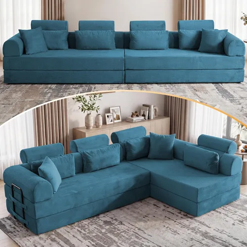 Vista 24 de Sofá modular en forma de L de 114 pulgadas con diván, sofá de pana sin hueso con otomana móvil, sofás de asiento profundo para sala de estar, sin