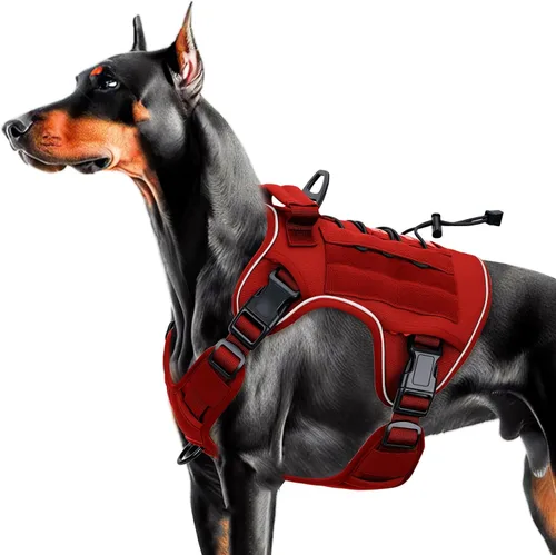 Vista 27 de Arnés táctico para perros grandes, chaleco reflectante ajustable sin tirones con sistema Molle, control de grado militar K9 para entrenamiento