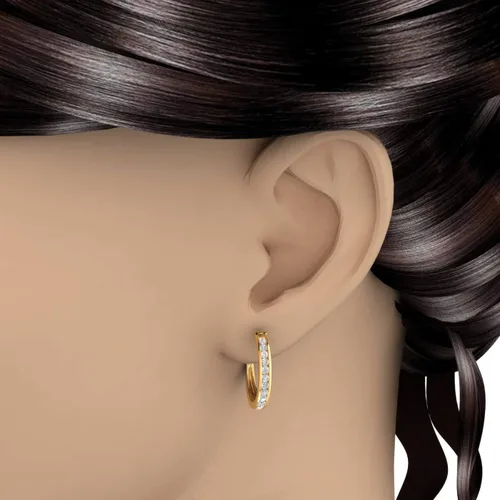 Vista 3 de Aretes tipo argolla de diamantes de 1 quilate en oro macizo de 14 quilates (claridad I1-I2)
