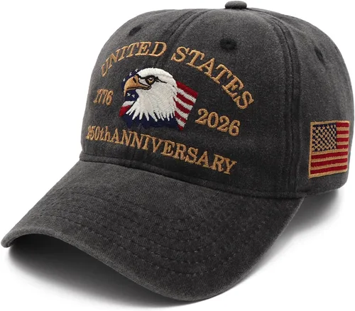 Vista 2 de Gorra del 250º Aniversario de EE. UU. Estados Unidos Gorra del Aniversario de 250 Años Americano con Bordado Patriótico de Águila Gorra de Béisbol