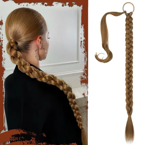 Vista 34 de SOFEIYAN Extensión de cola de caballo trenzada larga con banda elástica y mechón liso envolvente, extensiones de cabello naturales suaves