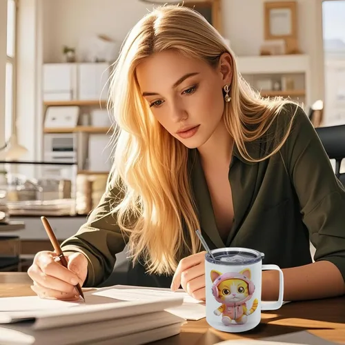 Vista 6 de Taza de café de acero inoxidable aislada por sublimación de 12 onzas con tapa, paquete de 1 unidad, taza de café de viaje al vacío de doble pared