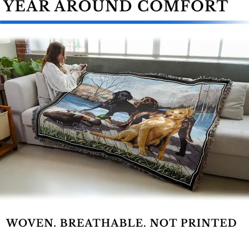 Vista 3 de Pure Country Weavers Manta de laboratorio The Board Meeting Labrador Retriever por Bob Christie - Regalo para los amantes de los perros - Manta
