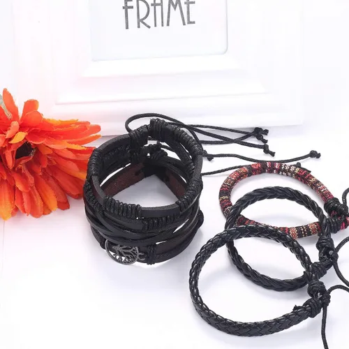 Vista 6 de Florideco - Juego de 30 pulseras de cuero trenzado para hombres y mujeres con cuentas de madera tejidas étnicas tribales ajustables