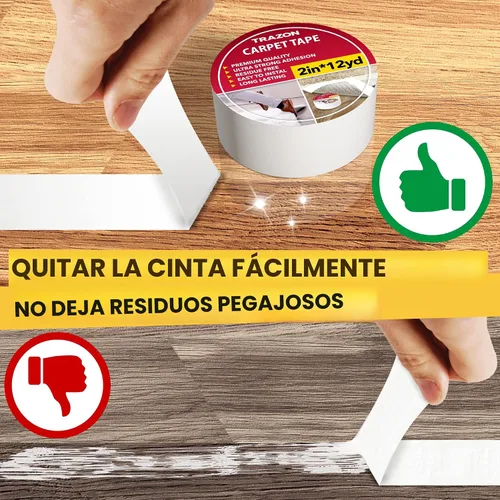 Vista 4 de Trazon - Cinta adhesiva de doble cara para alfombras, suelo de madera dura y alfombras de área, cinta adhesiva fuerte y extraíble, cinta adhesiva