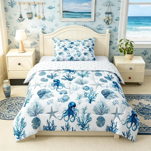 Vista 24 de Juego de edredón Lake Home Camper tamaño King, juego de ropa de cama náutica con ancla para niños, niñas, niños, adultos, decoración de dormitorio