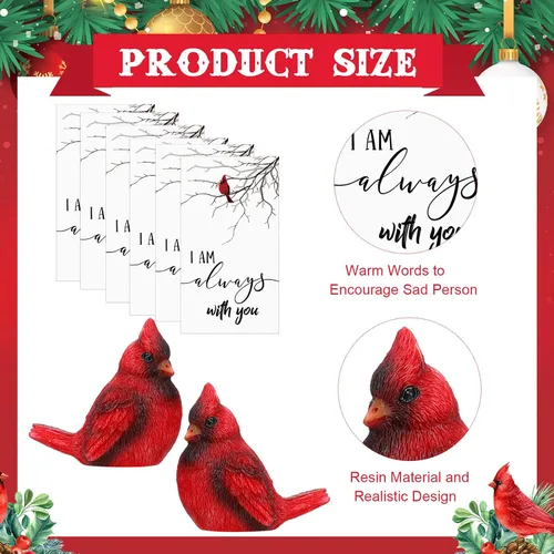 Vista 2 de Roowest El juego de 18 piezas de regalo conmemorativo cardenal incluye mini figuras de estatua de pájaro cardenal rojo, tarjetas de plumas rojas