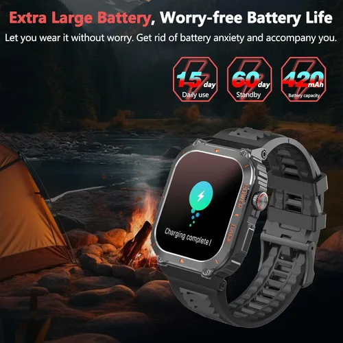 Vista 8 de Reloj inteligente para hombre, relojes inteligentes militares con GPS con llamada/texto, monitor de salud (frecuencia cardíaca/spO2/sueño), Negro