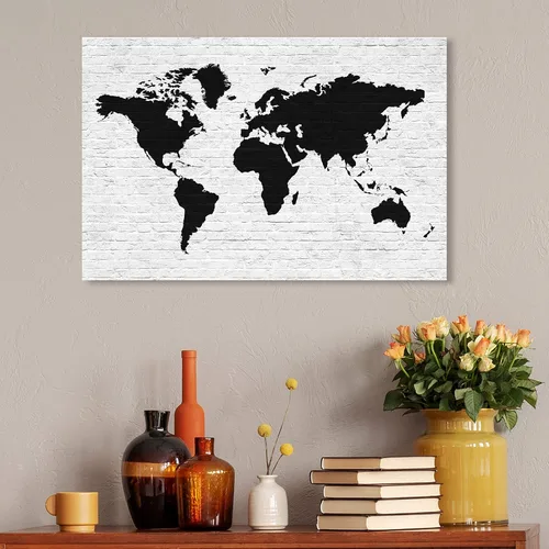 Vista 5 de The Oliver Gal Artist Co. Maps - Lienzo decorativo para pared, diseño de ladrillo limpio Mapamundi, decoración del hogar, 30 x 20 pulgadas, negro
