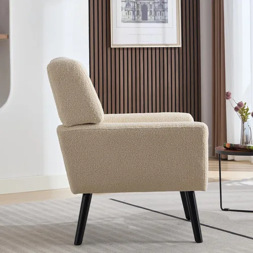 Vista 7 de Dolonm Midcentury - Silla moderna de peluche con brazos, silla lateral de lectura tapizada con respaldo copetudo, silla decorativa con respaldo
