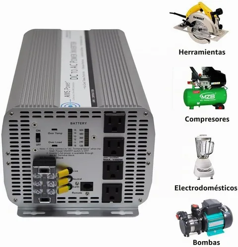 Vista 5 de AIMS Power inversor de corriente sinusoidal modificado, 12 vDC