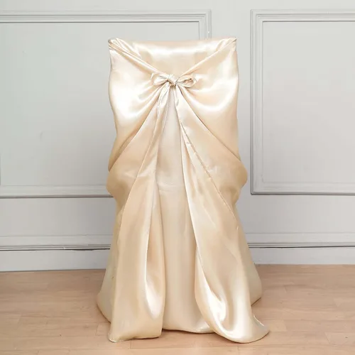 Vista 7 de Efavormart.com - Fundas para sillas beige de 1 pieza, satinadas, con lazo, universales, para banquetes, bodas, plegables, para sillas de comedor