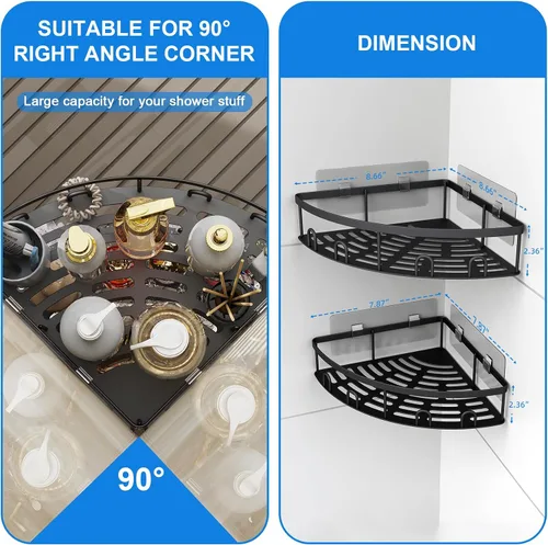Vista 6 de Organizador de esquina para ducha, paquete de 2 estantes organizadores adhesivos para baño, ducha, sin perforaciones, a prueba de óxido, para montar