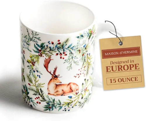 Vista 52 de Maison d' Hermine Taza de café con asas, tazas de porcelana fina de hueso, paquete de una taza de té para bebidas calientes, capuchino, latte
