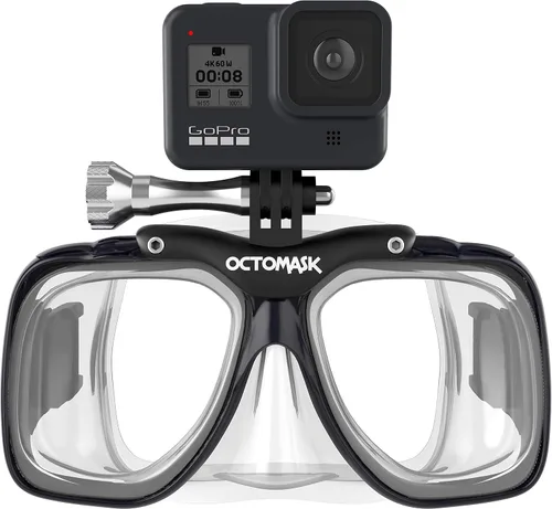 Vista 6 de OCTOMASK - Máscara de buceo con soporte para todas las cámaras GoPro Hero para buceo, esnórquel, apnea (negro)