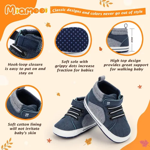 Vista 5 de Miamooi Zapatos deportivos para bebés, niños y niñas, suela suave, zapatos de primera caminata, informales, planos, ligeros, para cuna