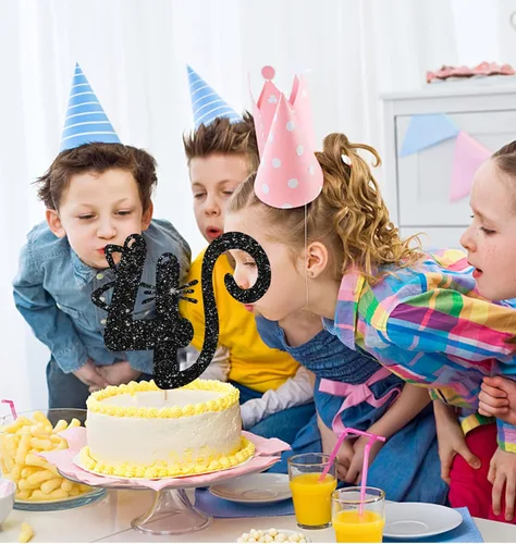 Vista 5 de Decoración para tartas de gato de cuatro años, decoración de pastel número 4 para bebé, suministros de fiesta de cumpleaños de gatito, decoración