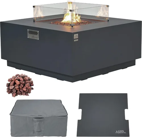 Vista 12 de AMS Creations Chelsea de 55 pulgadas Rectangular Ondulado de Hormigón Gris Oscuro GFRC Mesa para Hoguera de Gas Propano