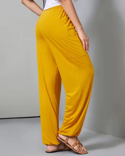 Vista 2 de QIANXIZHAN Pantalones de harén para mujer, pantalones hippie palazzo, pantalones bohemios, ropa de yoga con bolsillos