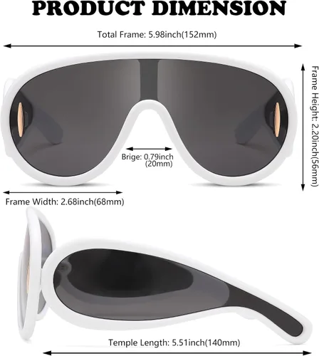 Vista 4 de NULOOQ Gafas de sol de moda con máscara ondulada para mujeres y hombres, de gran tamaño, color plateado, con escudo futurista, estilo de diseñador
