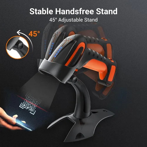 Vista 4 de Tera Escáner de código de barras inalámbrico con soporte: naranja industrial resistente a caídas IP66, BT 2.4G USB, 640*480 CMOS Global, 1D 2D QR
