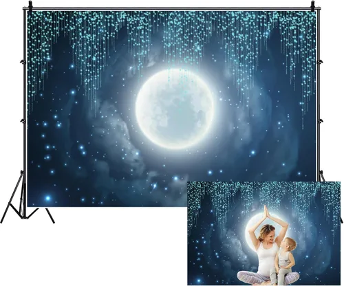 Vista 8 de Renaiss Twinkle Twinkle - Telón de fondo de estrella pequeña para sesión de fotos, 5 x 4 pies, media luna brillante, cielo nocturno, fondo