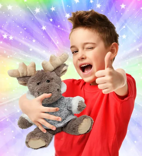 Vista 2 de Puzzled DolliBu - Peluche de alce de peluche, alce sentado con suéter gris, adorable juguete de peluche abrazable para niños y adultos, 9 pulgadas