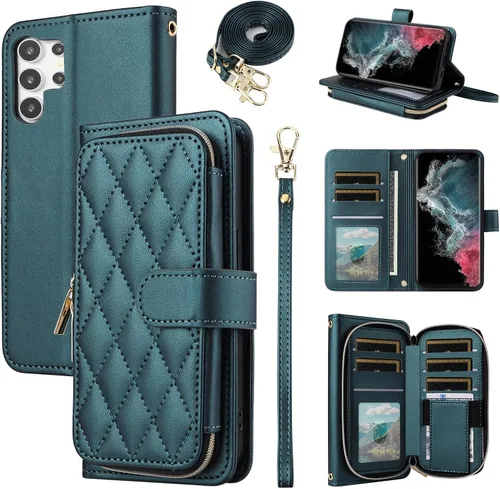 Vista 21 de Funda de Cartera para Samsung Galaxy S20 FE 5G de 6.5 Pulgadas con Correa para Muñeca, Billetera con Cremallera y más de 9 Ranuras para Tarjetas