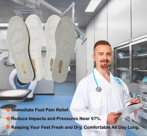 Vista 4 de Bellcon - Plantillas de cuero para hombres, inserciones de cuero fino para botas de hombre, almohadillas de zapatos de longitud completa con carbono