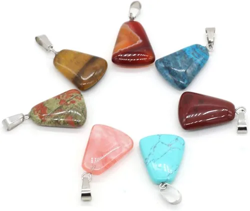 Vista 3 de 10 colgantes de piedra natural con forma trapezoidal azul turquesa chakra semi-preciosa para hacer joyas