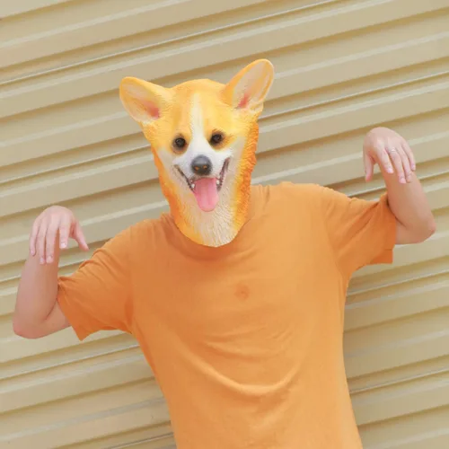 Vista 6 de CreepyParty Máscara de perro Corgi - Welsh Corgi Halloween disfraz de látex
