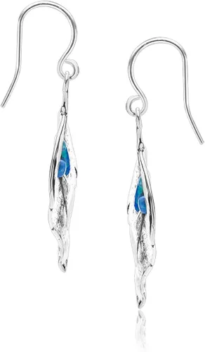Vista 7 de Aretes de plata de ley 925 con forma de hoja con ópalo atrevido, oxidados, elegantes, hipoalergénicos, sin níquel ni plomo, colección de diseñador