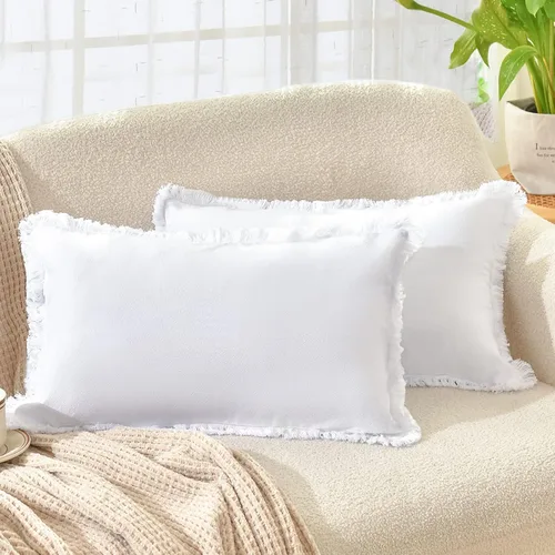 Vista 24 de ZWJD Juego de 2 fundas de almohada de 16 x 16 pulgadas, color beige, con flecos, de algodón, decorativas, cuadradas, para sofá, cama, sala de estar