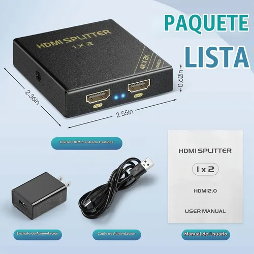 Vista 6 de Divisor HDMI 4K 1 en 2 salidas 60Hz - HDCP 2.2/2.3 Bypass, HDR, Dolby Atmos/DTS5.1/7.1 - Compatible con PS5/PS4/PS3, Apple TV, Xbox, caja de cable