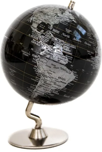 Vista 2 de Globo del mundo negro y plateado de 5 pulgadas