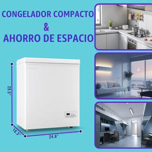Vista 8 de DEMULLER Congelador de pecho, pequeña máquina de congelación profunda blanca de 4.0 pies cúbicos, compacta con puerta superior abatible y panel