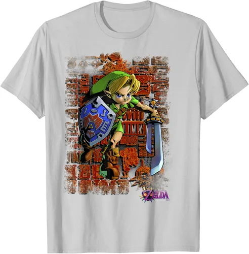 Vista 22 de Legend of Zelda Majoras Mask Link Action Retrato Camiseta Negro