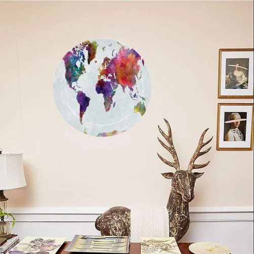 Vista 4 de Platos decorativos, adorno con estampado de acuarela, mapa del mundo dibujado a mano multicolor de Asia, 10 pulgadas, decoración de pared de cocina
