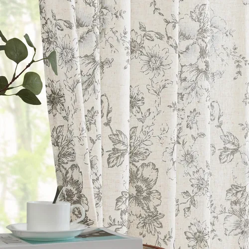 Vista 13 de Jinchan Cortinas de Mezcla de Lino con Estampado Floral para Sala de Estar, 84 Pulgadas de Largo, Cortinas con Bolsillo para Varilla y Tab Trasera