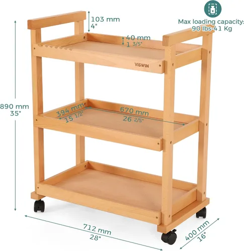 Vista 2 de VISWIN Organizador de carrito de arte, organizador de almacenamiento de suministros de arte de madera de haya maciza con ruedas giratorias, carrito