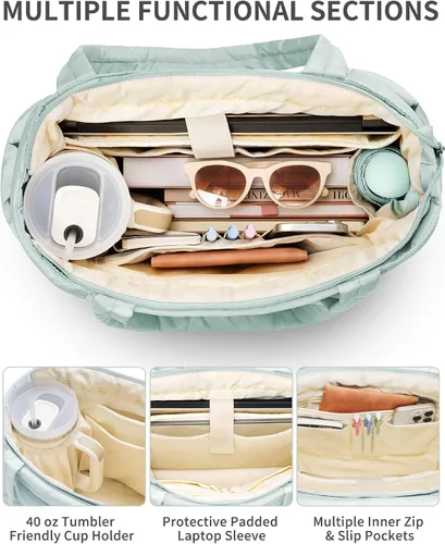 Vista 4 de Bolsa Tote Acolchada para Mujeres, Bolsa de Mano de Trabajo Ligera y Esponjosa para Maestras y Enfermeras, Bolsa de Hombro Acolchada para Escuela