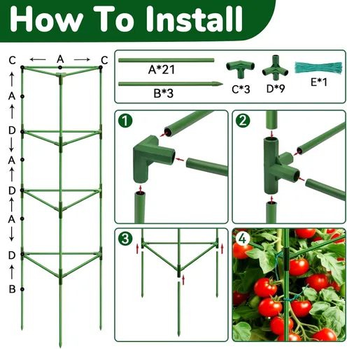 Vista 6 de ZeeDix Paquete de 4 jaulas de tomate altas y resistentes de 65 pulgadas