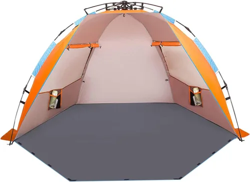 Vista 8 de Oileus - Tienda de campaña de playa XL para 4 personas, tienda de campaña portátil instantánea para playa con bolsa de transporte, estacas, 6 bolsas