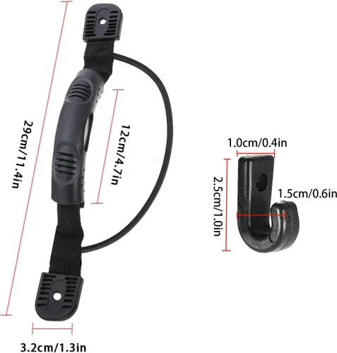 Vista 2 de Juego de 4 manijas de montaje lateral de canoa para kayaks con accesorios de soporte de paleta de cuerda elástica + 4 ganchos en J con kit