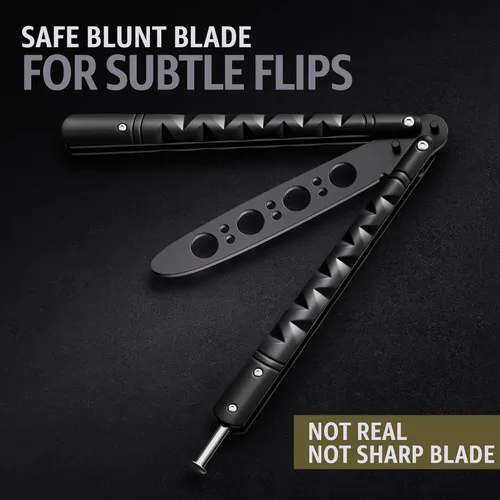 Vista 5 de GOOD WORKER Cuchillo Mariposa - Entrenador Balisong - Entrenador de Mariposa de Práctica Negro con Pestillo de Resorte Seguro - Cuchillos Balisong