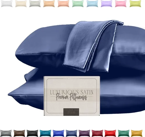 Vista 23 de Elegant Comfort Juego de 2 fundas de almohada de satén sedosas y lujosas para una piel y cabello más saludables, cierre con cremallera oculta