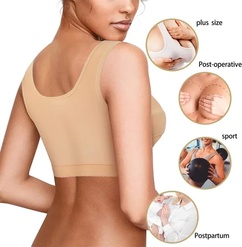 Vista 6 de BRABIC Sujetador con cierre frontal para mujer, corrector de postura postquirúrgica, con banda de apoyo para el pecho