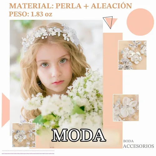 Vista 3 de Kigeli - 2 diademas plateadas para niña de flores, tocados de boda
