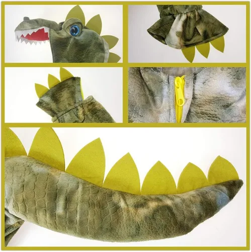 Vista 6 de DearSun Disfraz de dinosaurio T-Rex para niños, disfraz de dinosaurio con capucha (L120, patrón de camuflaje)